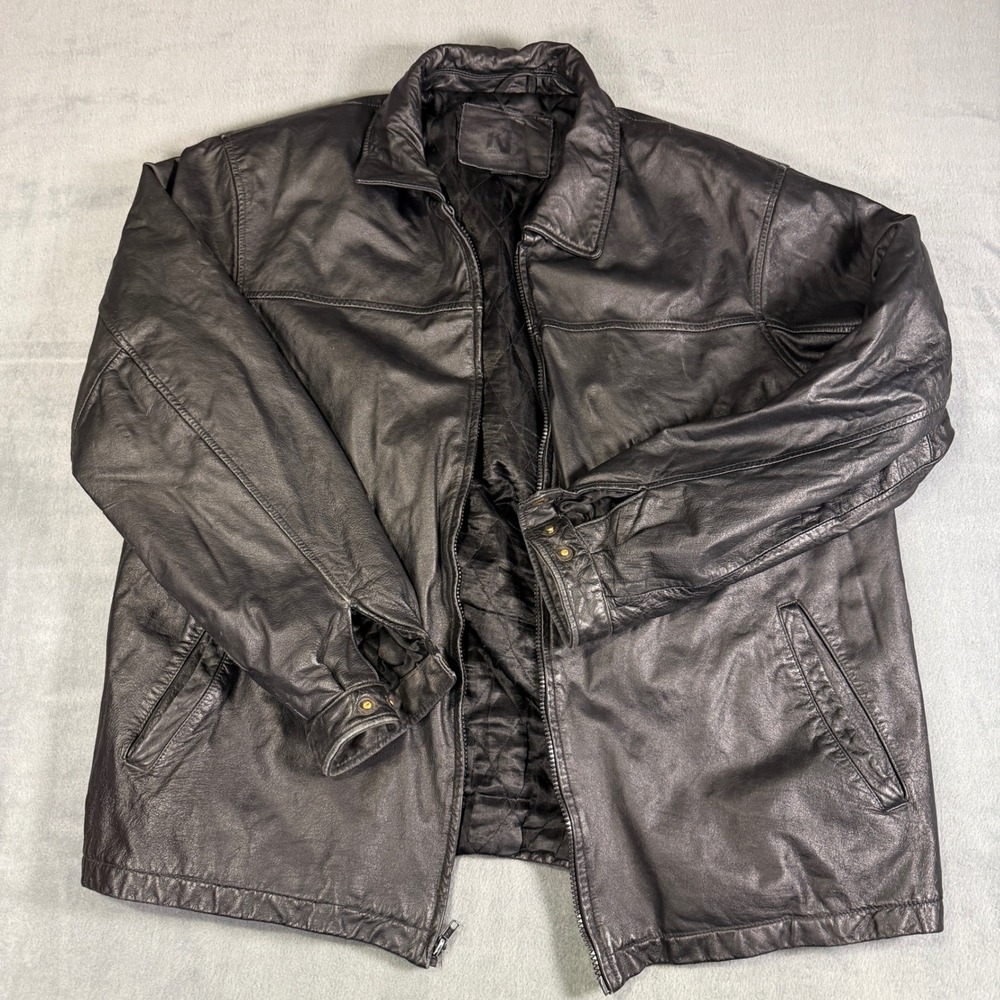 Knightsbridge Mens Genuine Leather Jacket Black Full Zip Quilted Lining Large